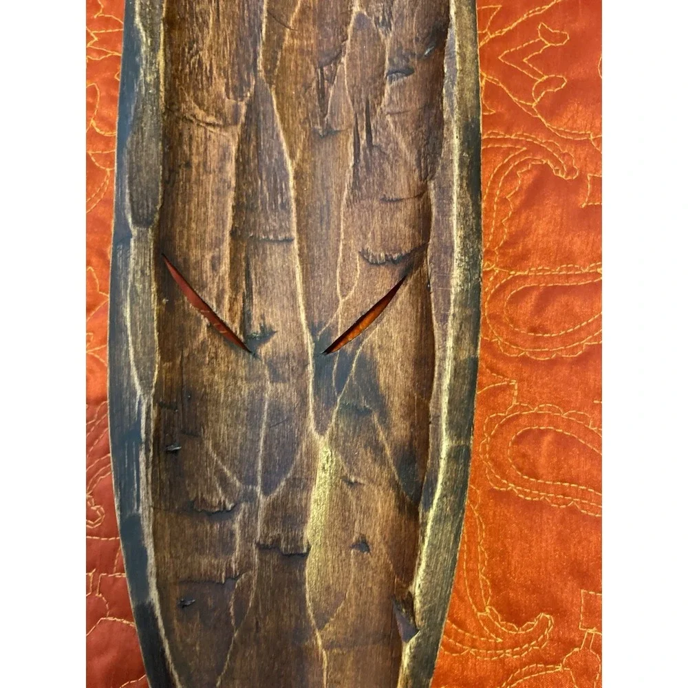 African‎ Tribal Style Wall Face Mask Hand Carved Wood Metal Clad Face Etching